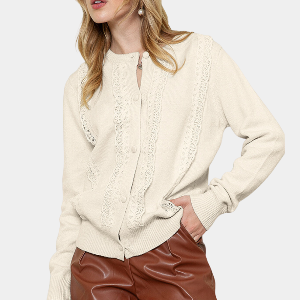 EB | Strickcardigan Spitzenkante und Knopfleiste Eleganter Stil
