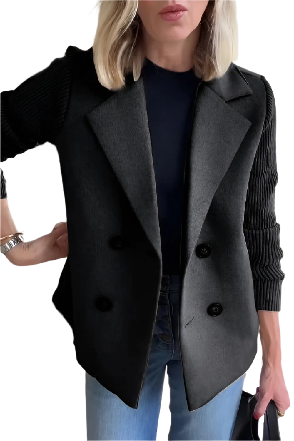 EB | Damen Blazer aus veganer Wolle mit gestrickten Ärmeln