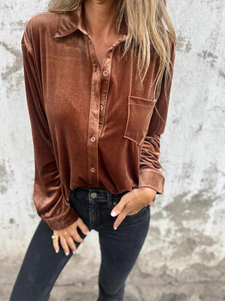 EB | Elegante Samtbluse mit Tasche Weich und Stilvoll Perfekt für Festliche Anlässe