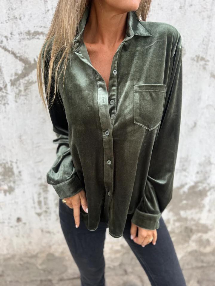 EB | Elegante Samtbluse mit Tasche Weich und Stilvoll Perfekt für Festliche Anlässe