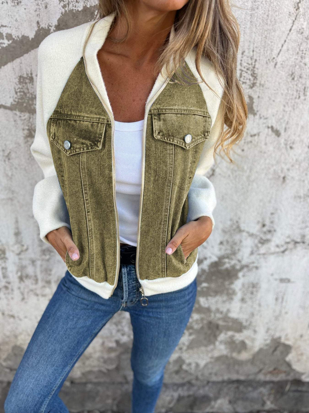 EB | Lässige Denim- und Sherpa-jacke Denim/sherpa Lässig, Warm