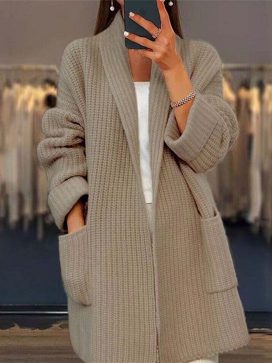 EB | Strickjacke - Einfarbige V-Ausschnitt Taschen Strickjacke, Einfach und Vielseitig