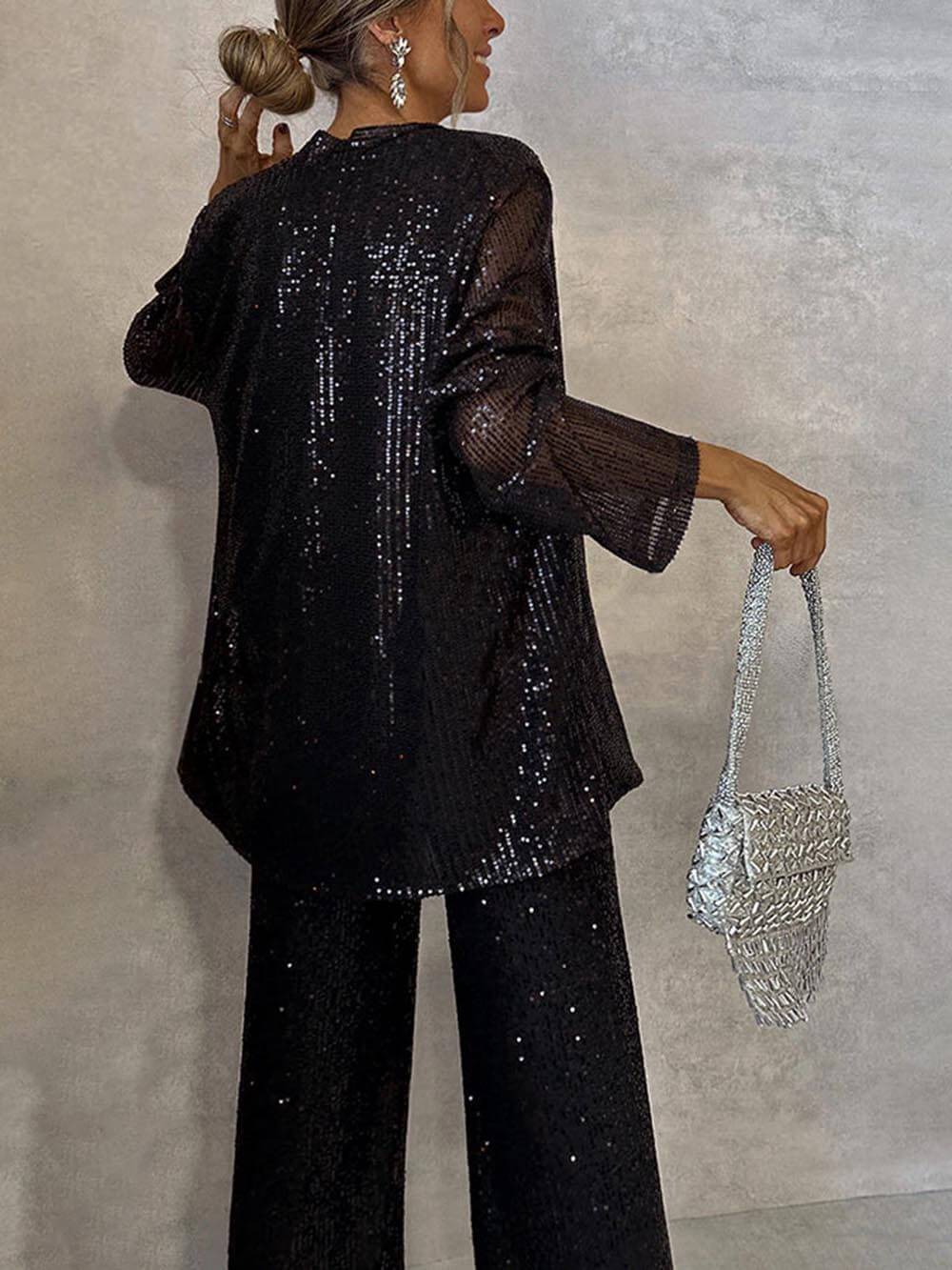 Damen Glitzerndes Blazeranzug mit weitem Bein und schimmernden Pailletten EB