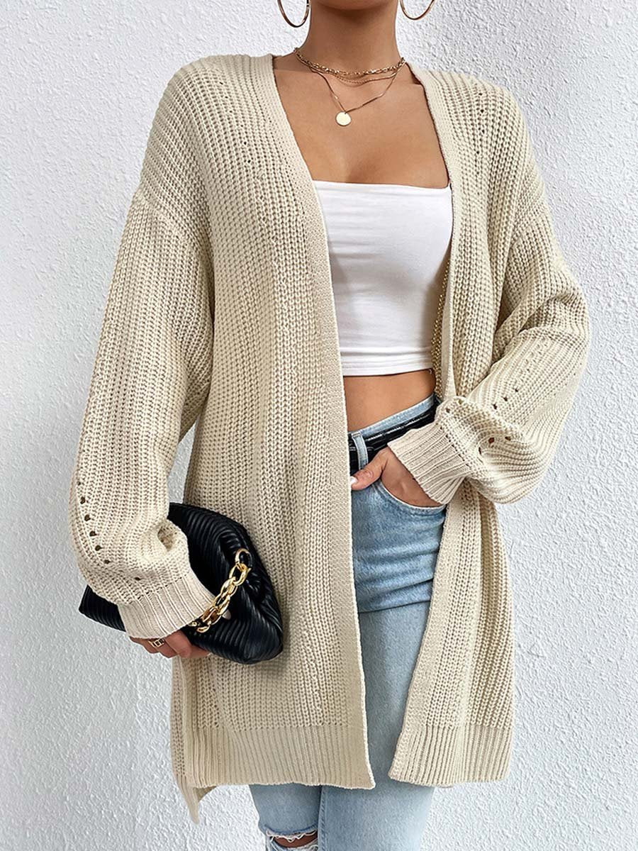 EB | Kardigan - V-Ausschnitt Lockere Mittellange Gestrickte Jacke, Lässig und Bequem