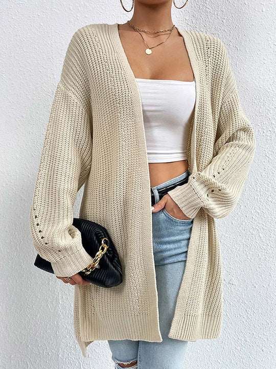 EB | Kardigan - V-Ausschnitt Lockere Mittellange Gestrickte Jacke, Lässig und Bequem