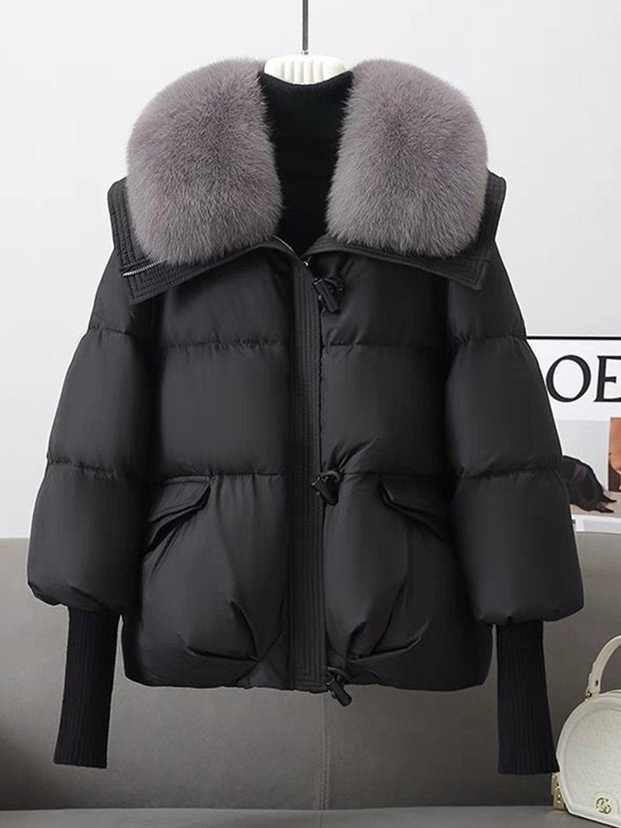 EB | oversized Daunenjacke - luxuriöser Plüsch-Fellkragen und warme gepolsterte Jacke