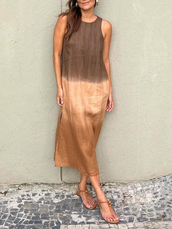 EB | Luftiges Leinenkleid Aus Baumwolle mit Farbverlauf und Schlitz Am Bein