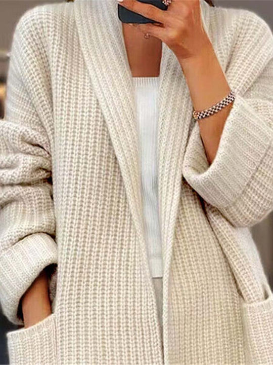 EB | Strickjacke - Einfarbige V-Ausschnitt Taschen Strickjacke, Einfach und Vielseitig