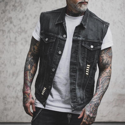 EB Herren Motorrad-Denimweste mit Motorrad- und Skelettdruck
