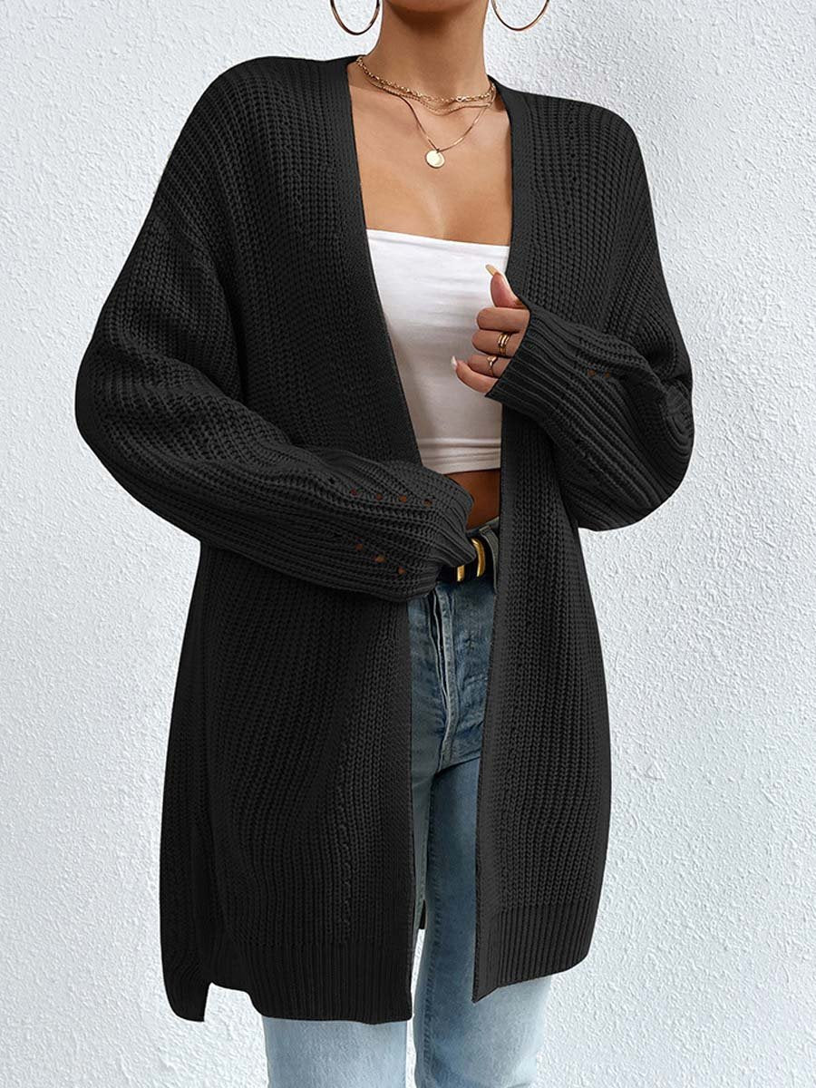 EB | Kardigan - V-Ausschnitt Lockere Mittellange Gestrickte Jacke, Lässig und Bequem