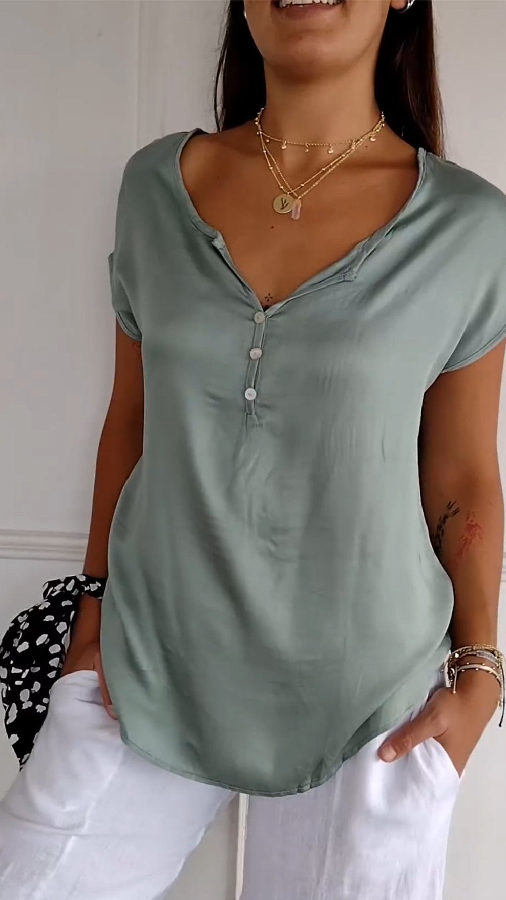 EB - Bequeme Bluse mit V-Ausschnitt für Frauen
