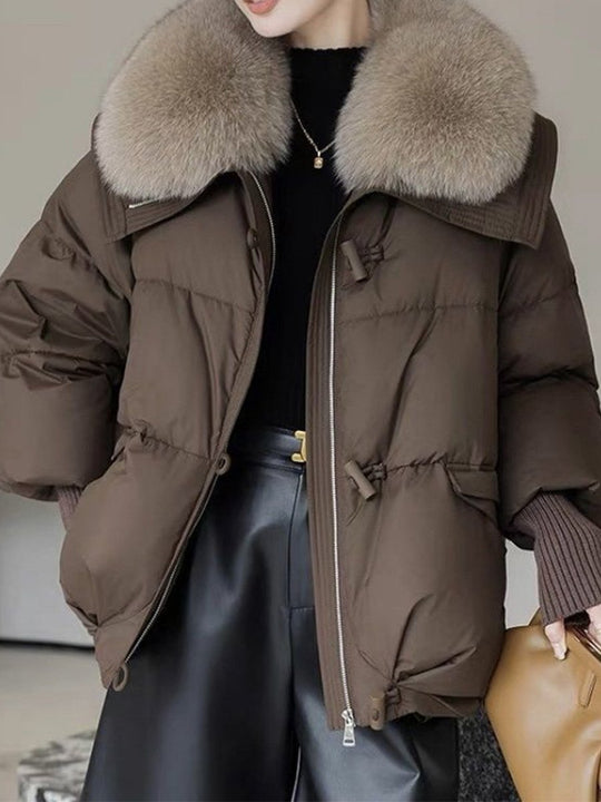EB | oversized Daunenjacke - luxuriöser Plüsch-Fellkragen und warme gepolsterte Jacke