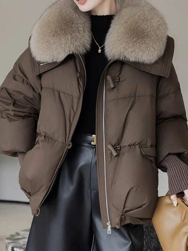 EB | oversized Daunenjacke - luxuriöser Plüsch-Fellkragen und warme gepolsterte Jacke