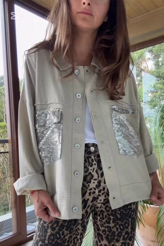 EB | Shirtjacke mit Pailletten-details Lässige Passform Modernes Statement