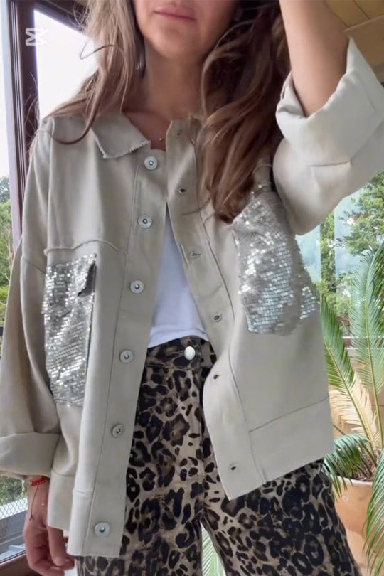 EB | Shirtjacke mit Pailletten-details Lässige Passform Modernes Statement