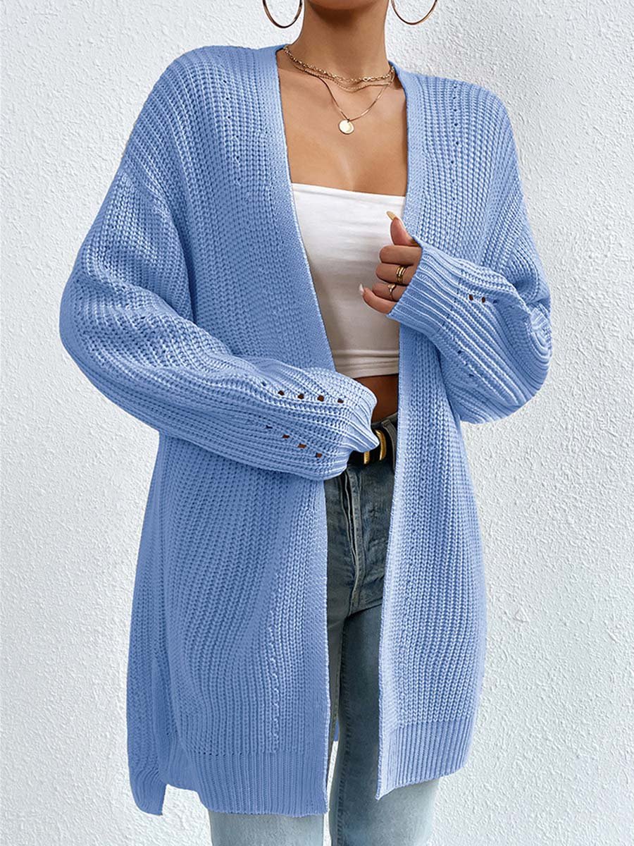 EB | Kardigan - V-Ausschnitt Lockere Mittellange Gestrickte Jacke, Lässig und Bequem