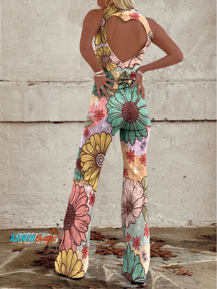 EB | Floral Art Denim Jumpsuit