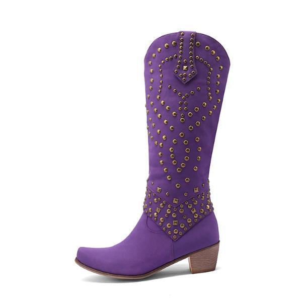 EB | Hohe Stiefel mit Metallnieten und Kobigem Absatz