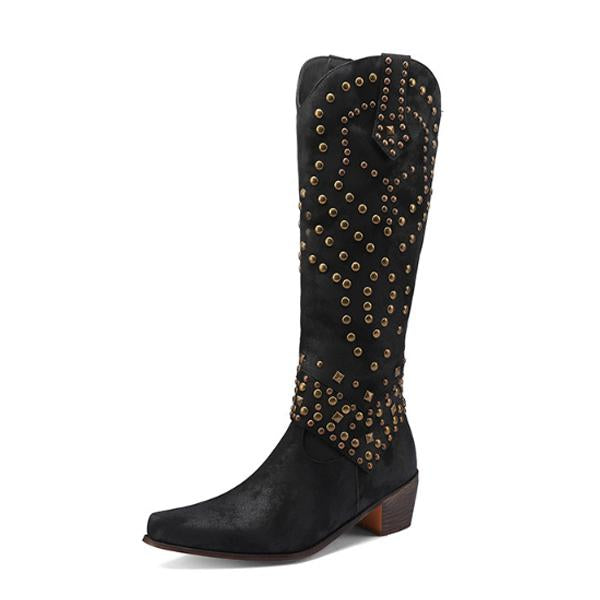 EB | Hohe Stiefel mit Metallnieten und Kobigem Absatz