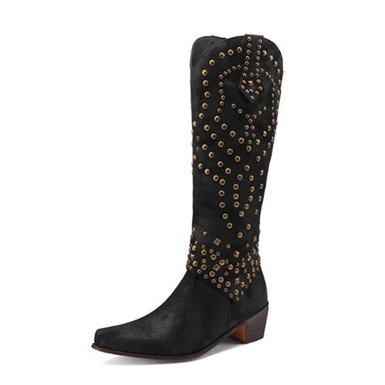 EB | Hohe Stiefel mit Metallnieten und Kobigem Absatz