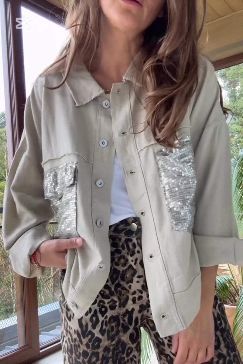 EB | Shirtjacke mit Pailletten-details Lässige Passform Modernes Statement