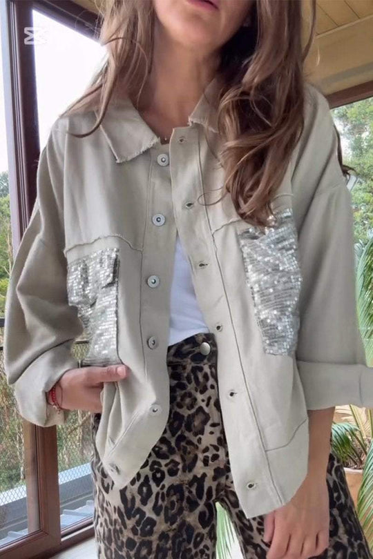EB | Shirtjacke mit Pailletten-details Lässige Passform Modernes Statement
