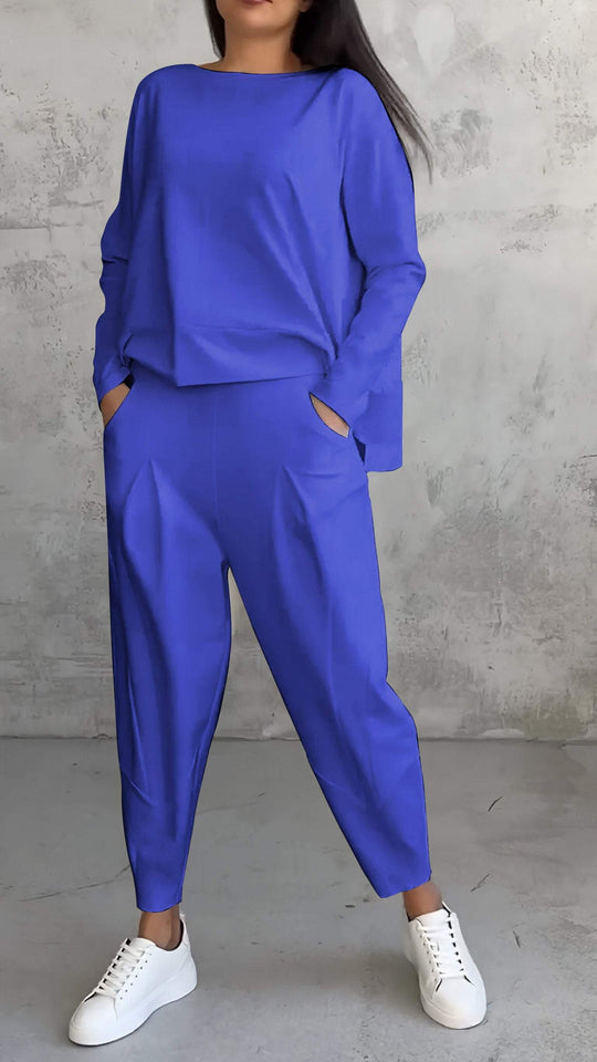 EB | Lounge Satz Übergröße Top Gerade Hose Weicher Strick Komfort Stil