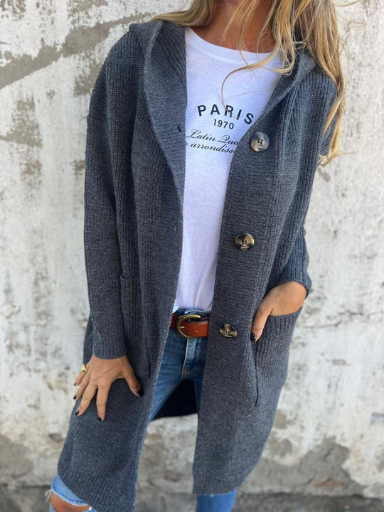 EB | Langer Strickcardigan mit Knöpfen Rippstrick Design Komfort und Stil