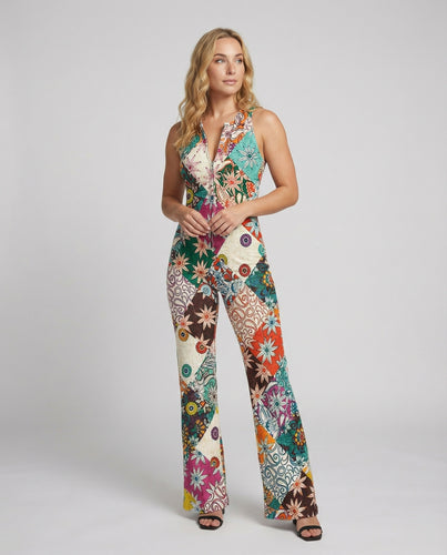 EB | Floral Gespalten Denim Jumpsuit