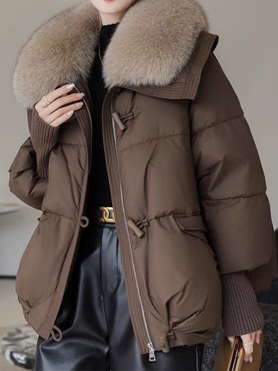 EB | oversized Daunenjacke - luxuriöser Plüsch-Fellkragen und warme gepolsterte Jacke