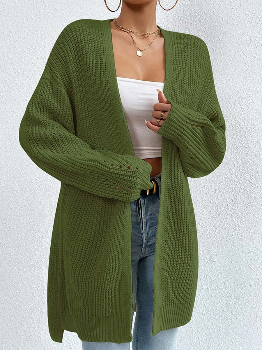 EB | Kardigan - V-Ausschnitt Lockere Mittellange Gestrickte Jacke, Lässig und Bequem