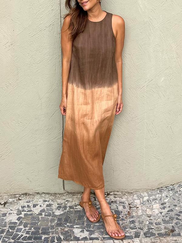 EB | Luftiges Leinenkleid Aus Baumwolle mit Farbverlauf und Schlitz Am Bein
