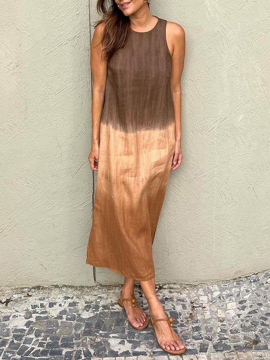 EB | Luftiges Leinenkleid Aus Baumwolle mit Farbverlauf und Schlitz Am Bein