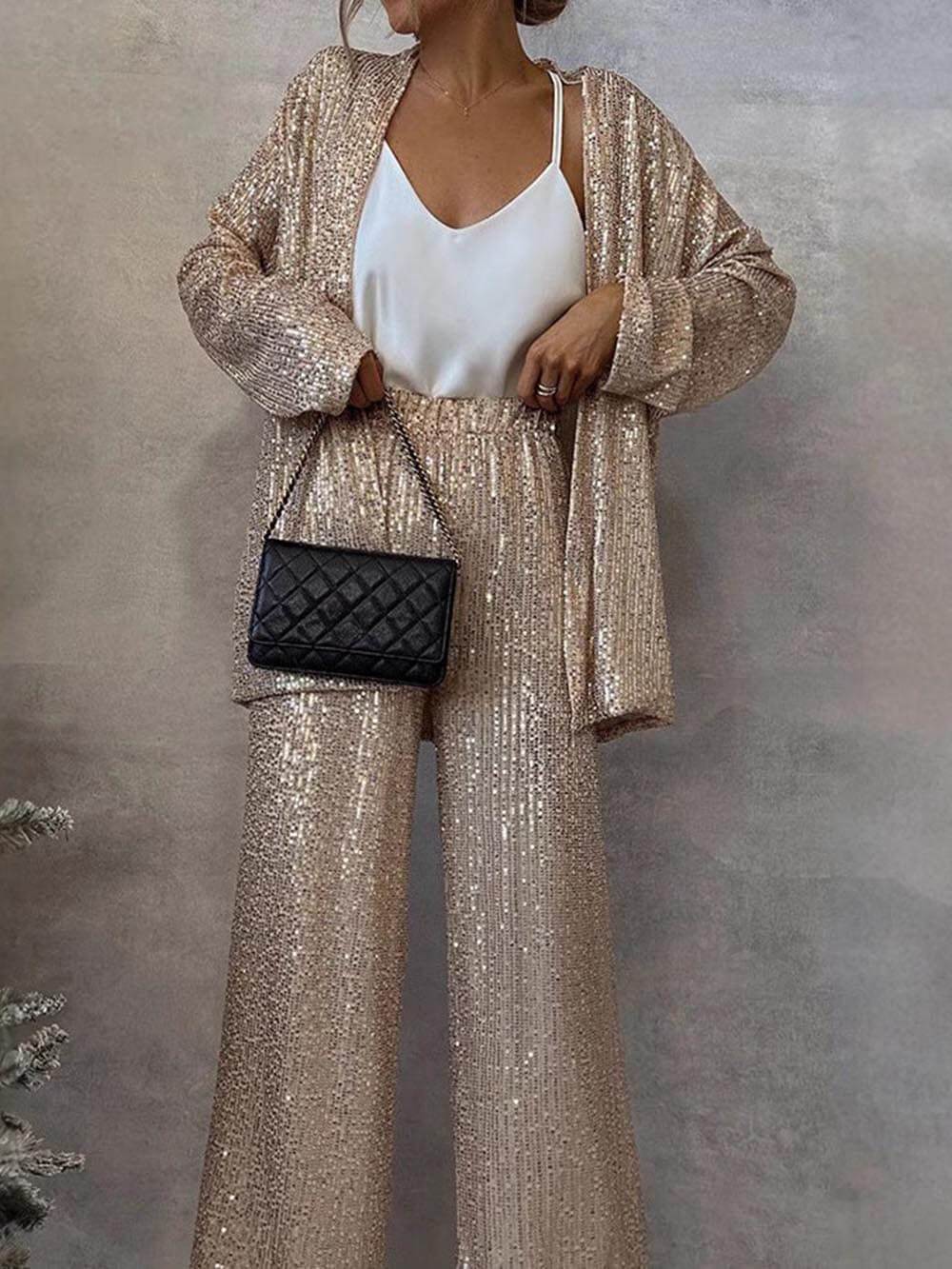 Damen Glitzerndes Blazeranzug mit weitem Bein und schimmernden Pailletten EB