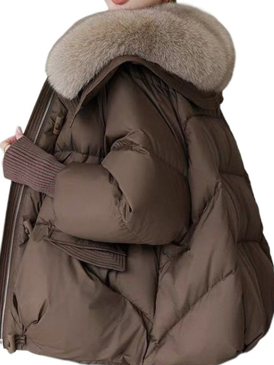 EB | oversized Daunenjacke - luxuriöser Plüsch-Fellkragen und warme gepolsterte Jacke