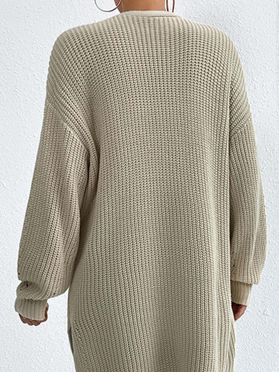 EB | Kardigan - V-Ausschnitt Lockere Mittellange Gestrickte Jacke, Lässig und Bequem