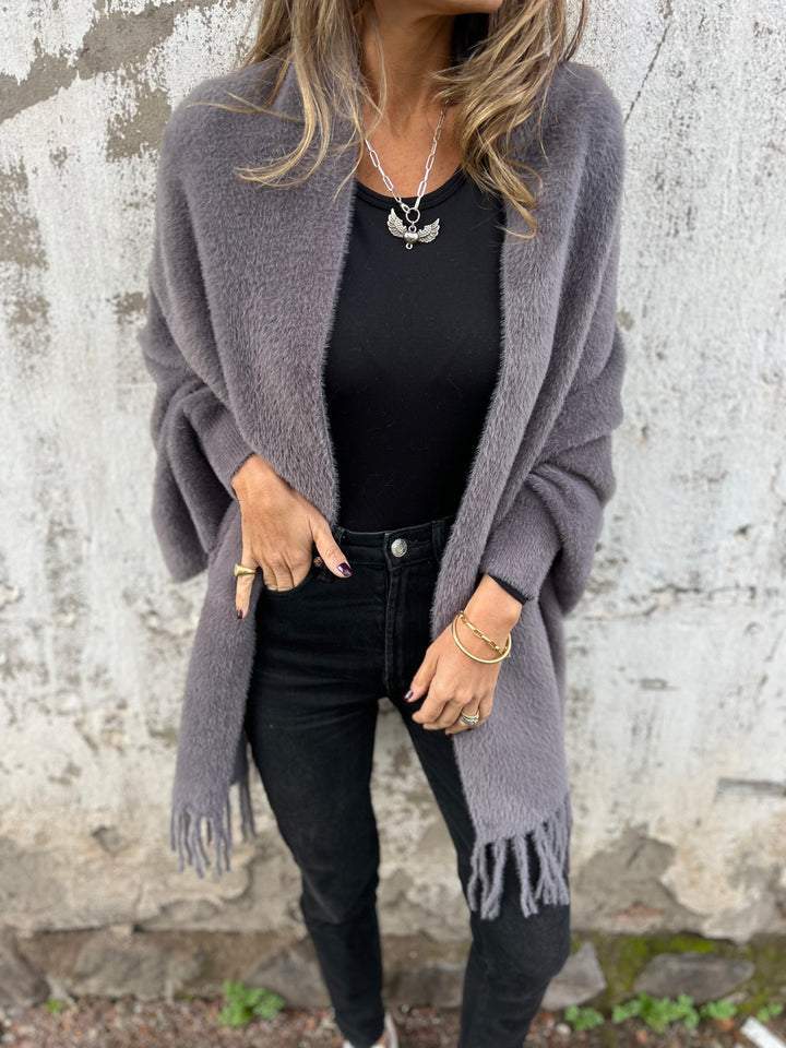 EB | Weiche Poncho mit Fransen Acrylmischung Perfekt für Herbst und Winter