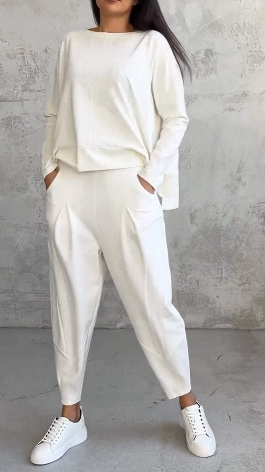 EB | Lounge Satz Übergröße Top Gerade Hose Weicher Strick Komfort Stil