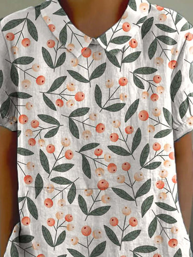 EB | Damen Casual-Hemd aus Baumwolle mit Obst- und Zweigmuster
