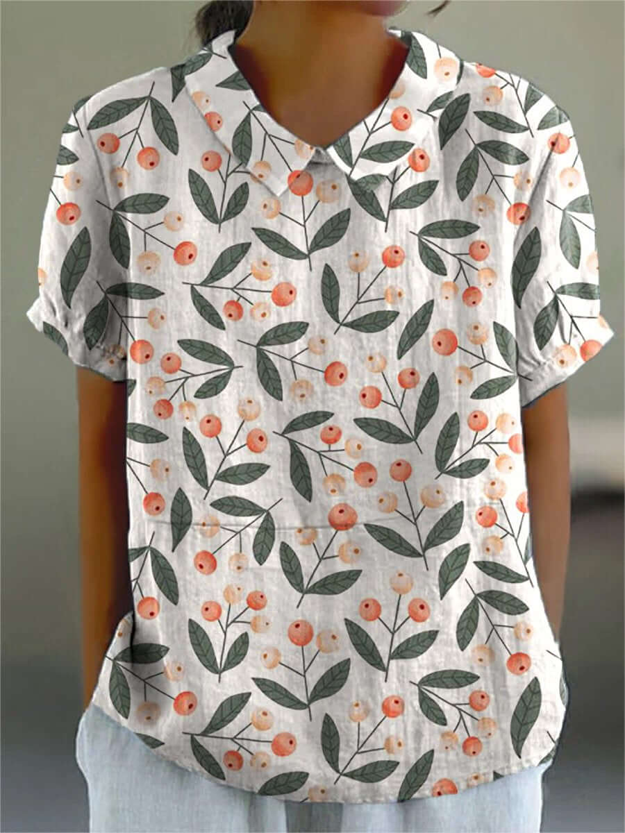 EB | Damen Casual-Hemd aus Baumwolle mit Obst- und Zweigmuster