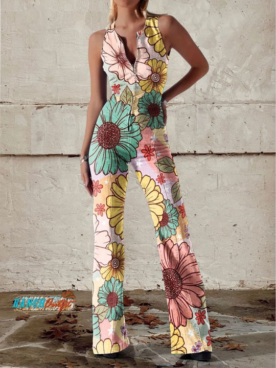 EB | Floral Art Denim Jumpsuit
