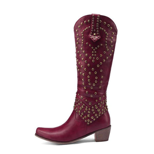 EB | Hohe Stiefel mit Metallnieten und Kobigem Absatz