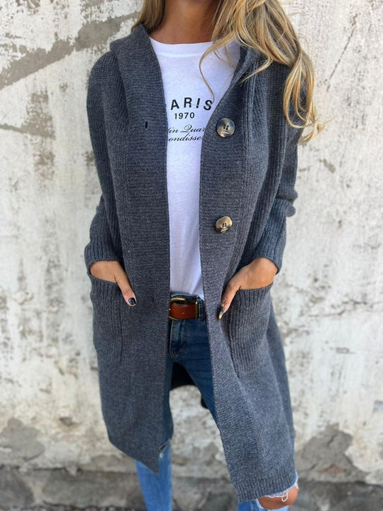 EB | Langer Strickcardigan mit Knöpfen Rippstrick Design Komfort und Stil