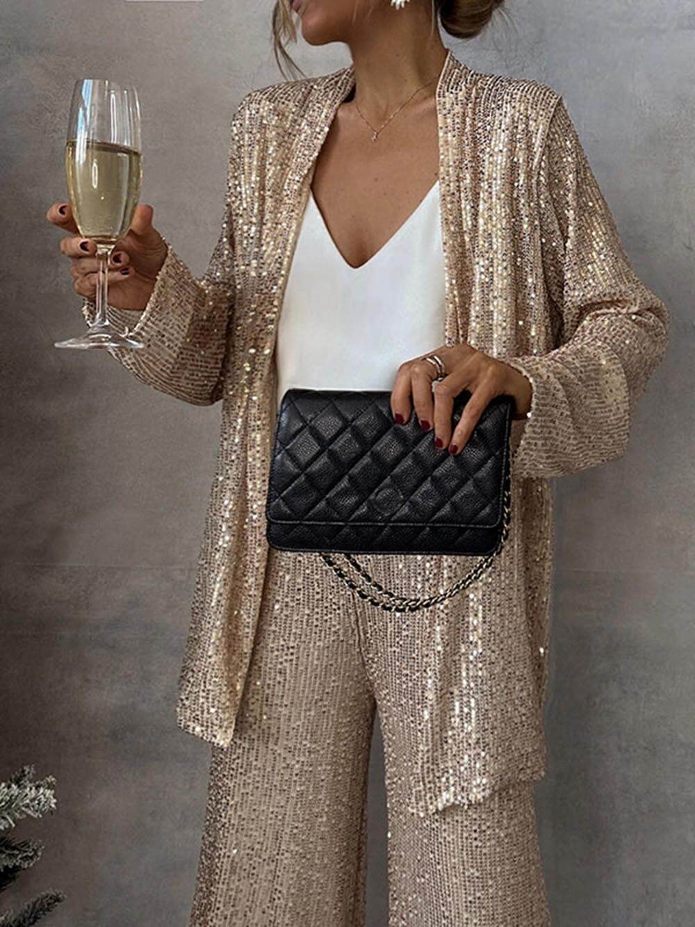 Damen Glitzerndes Blazeranzug mit weitem Bein und schimmernden Pailletten EB