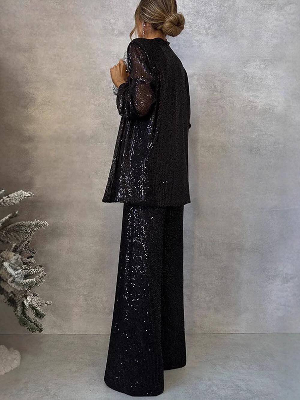 Damen Glitzerndes Blazeranzug mit weitem Bein und schimmernden Pailletten EB