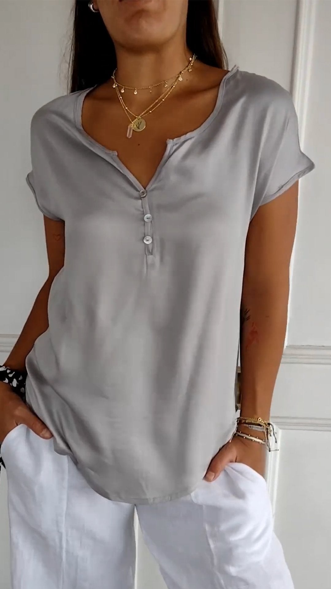 EB - Bequeme Bluse mit V-Ausschnitt für Frauen