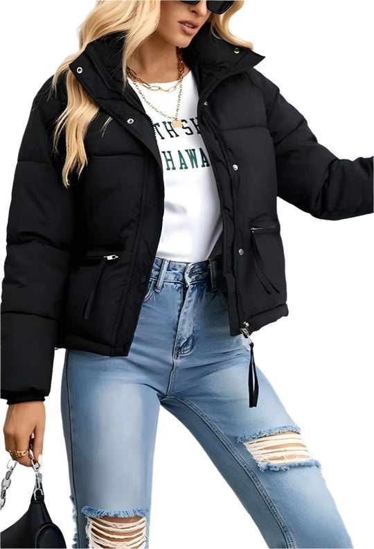 EB | Warme Damen Pufferjacke mit Reißverschluss und Hohem Kragen