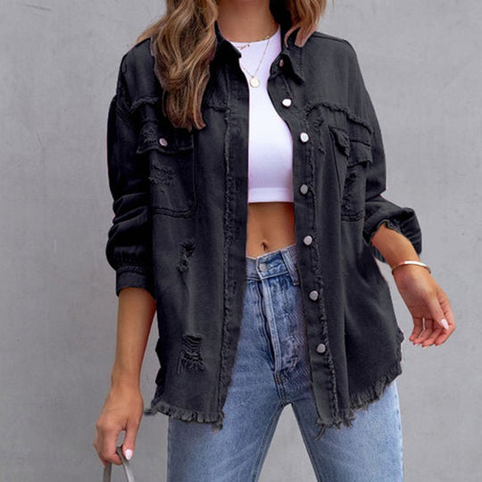 EB | Lässige Damen Denimjacke mit Langen Ärmeln