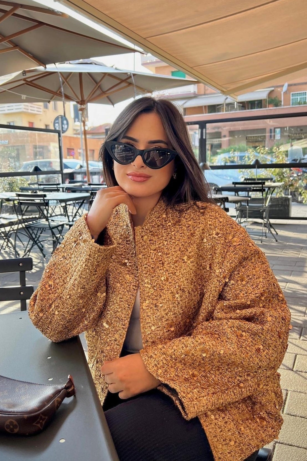 EB | Kragen Metallic Pailletten Jacke