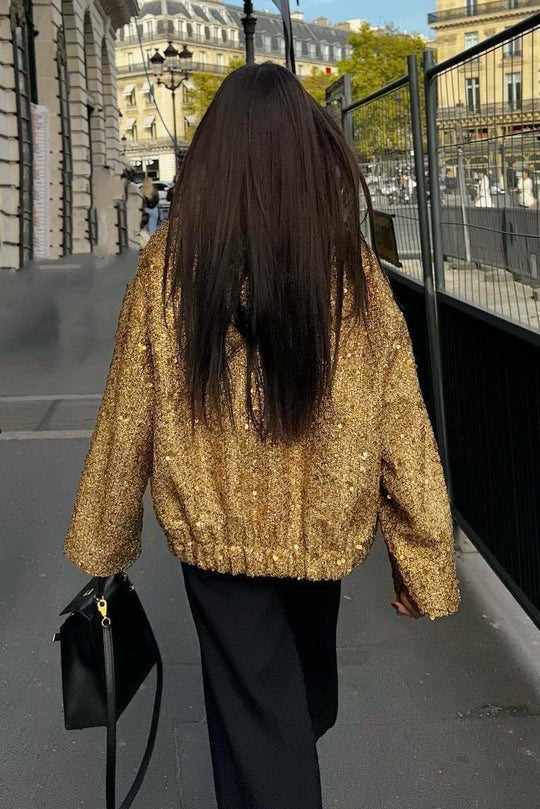 EB | Kragen Metallic Pailletten Jacke